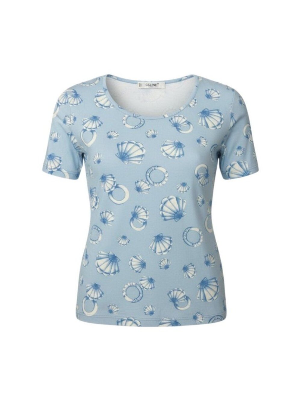 Celine Marine Pattern Short Sleeve T-Shirt Crew Neck Top All Over Print Elastic